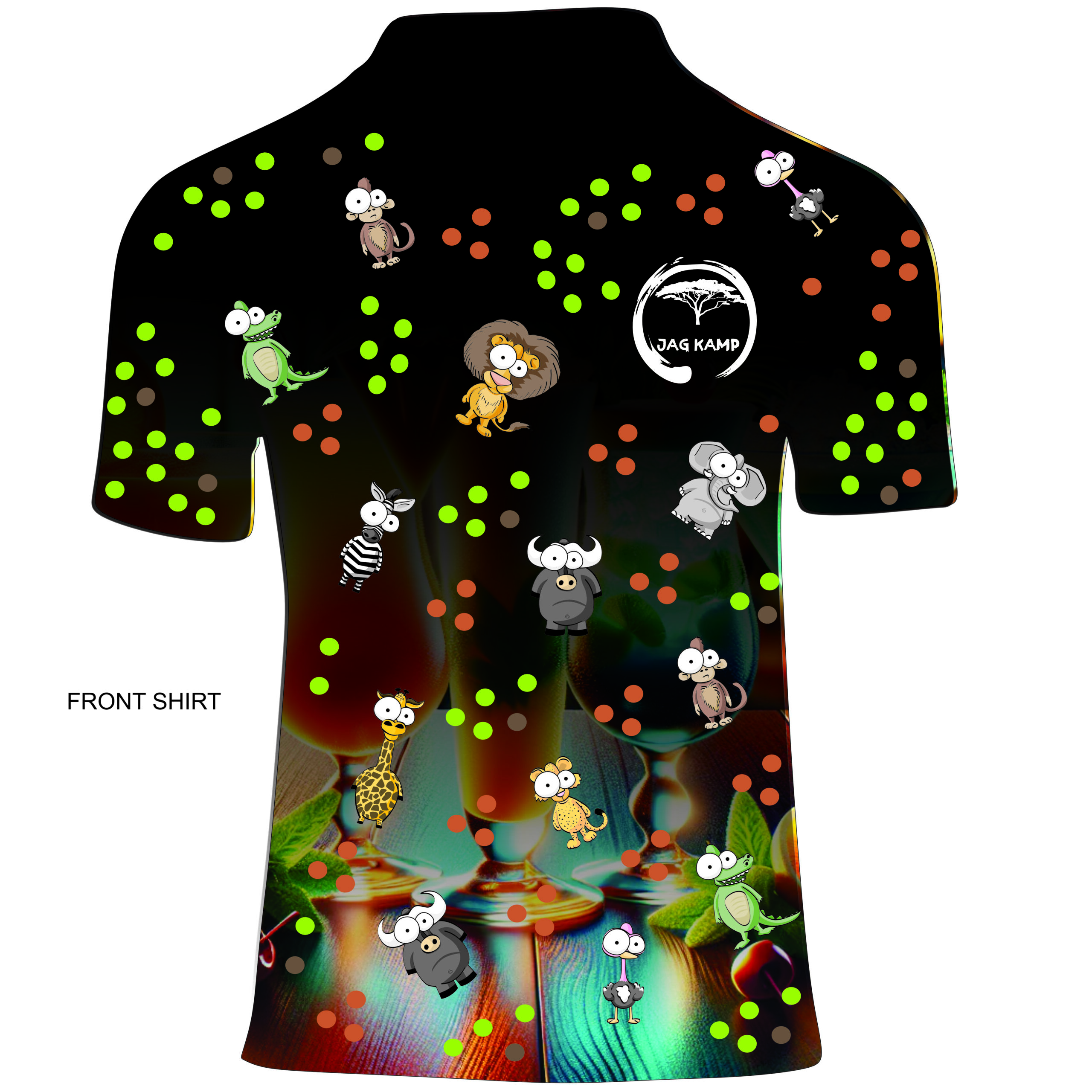 Golf Shirt - Animated Character - Black and Multi Hem 2