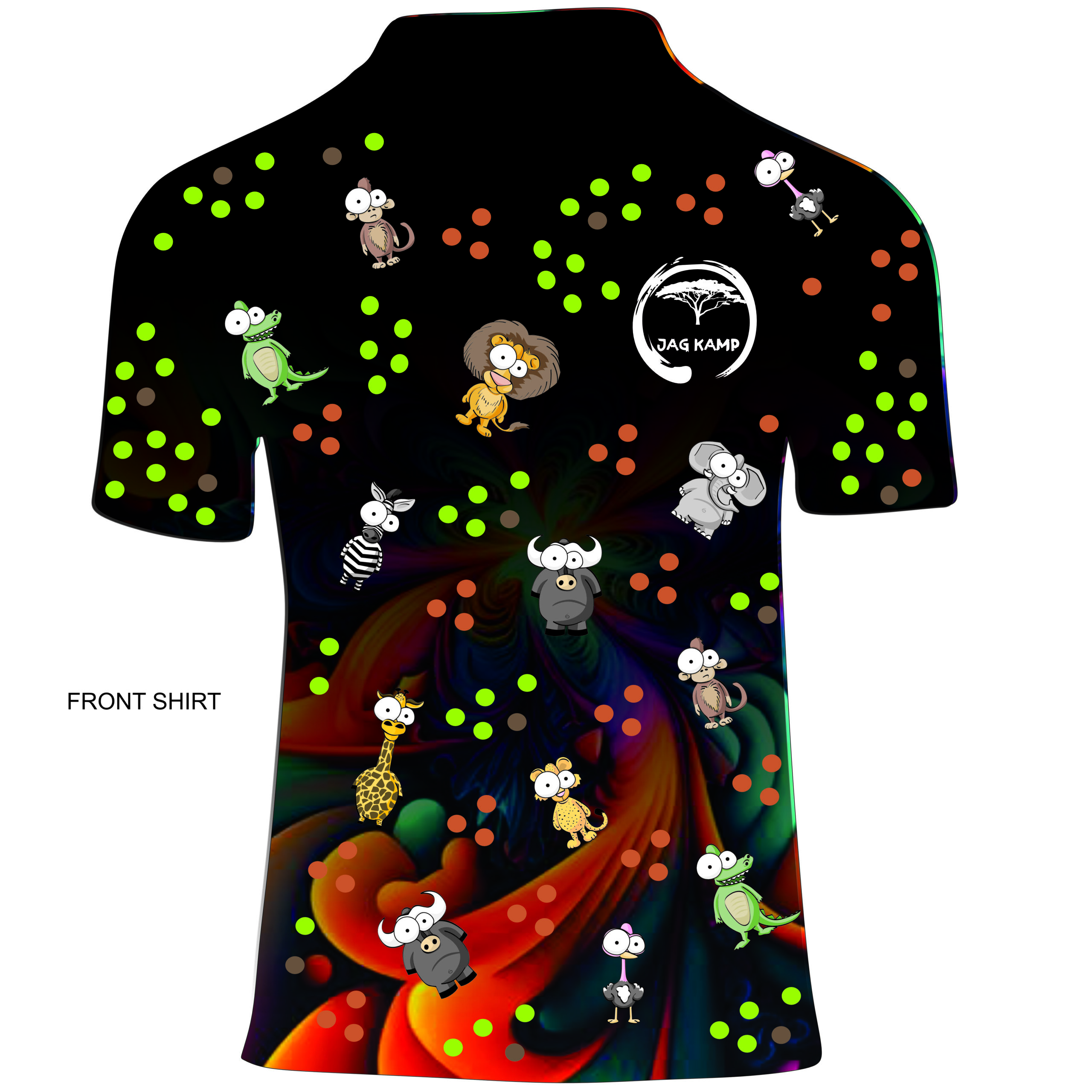 Golf Shirt - Animated Character - Black and Multi Hem